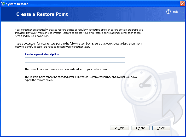 Select name for restore point